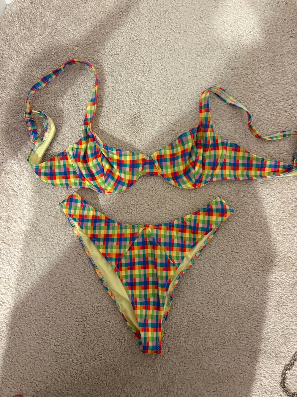 PacSun Swim Yellow Bikini Top with Rainbow Trim
